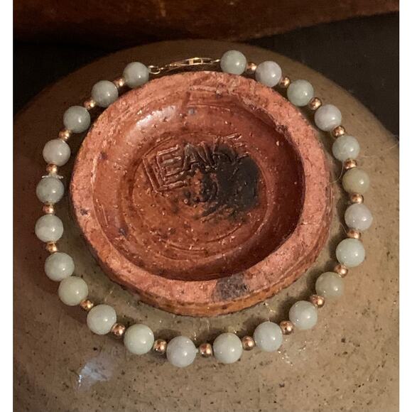 14K Gold and Jadeite Jade Beaded Bracelet